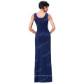 Kate Kasin Frauen Ärmelloses High Stretch Pleated Sexy Sommer Blau Side Split Maxi Kleid KK000225-2